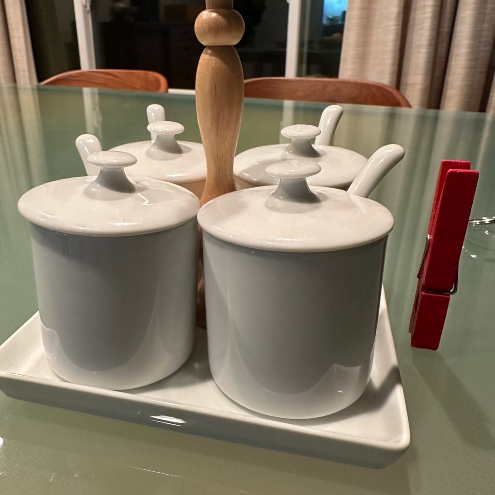 White Ceramic Spice Jar Set with Tray
